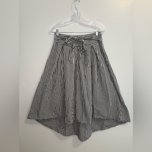 Max Studio Gingham Black White Midi Skirt Hi Low Tie Front Size 8 Lightweight - Picture 3 of 16